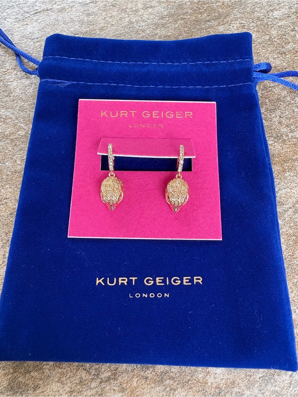 Kurt Geiger Gold Crystal Turtle Head Drop Earrings with Green Eyes - Picture 3 of 4